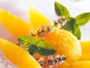 Receita de Sorbet de manga sobre leito de laranjas